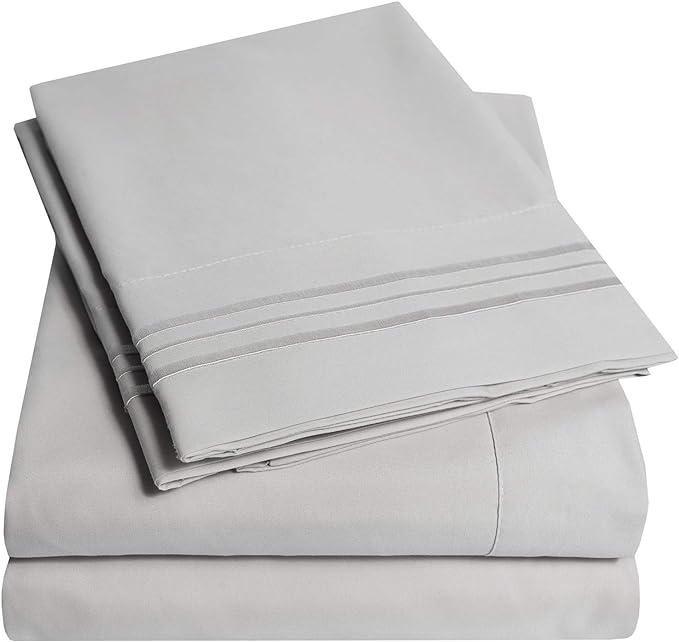 1500 Supreme Collection California King Sheet Sets Light Gray Silver - Luxury Hotel Bed Sheets and Pillowcase Set for Cal King Mattress - Extra Soft, Elastic Corner Straps, Deep Pocket Sheets Silver