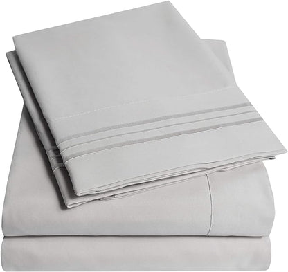 1500 Supreme Collection California King Sheet Sets Light Gray Silver - Luxury Hotel Bed Sheets and Pillowcase Set for Cal King Mattress - Extra Soft, Elastic Corner Straps, Deep Pocket Sheets Silver
