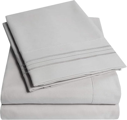1500 Supreme Collection Extra Deep Pocket Sheets Set - Luxury Soft Bed Sheets, Wrinkle Free, Bedding, Over 40 Colors, 21 inch Extra Deep Pocket, Full, Silver
