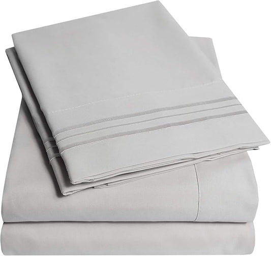 1500 Supreme Collection Queen Sheet Sets Light Gray Silver - Luxury Hotel Bed Sheets and Pillowcase Set for Queen Mattress - Extra Soft, Elastic Corner Straps, Deep Pocket Sheets, Queen Silver Gray
