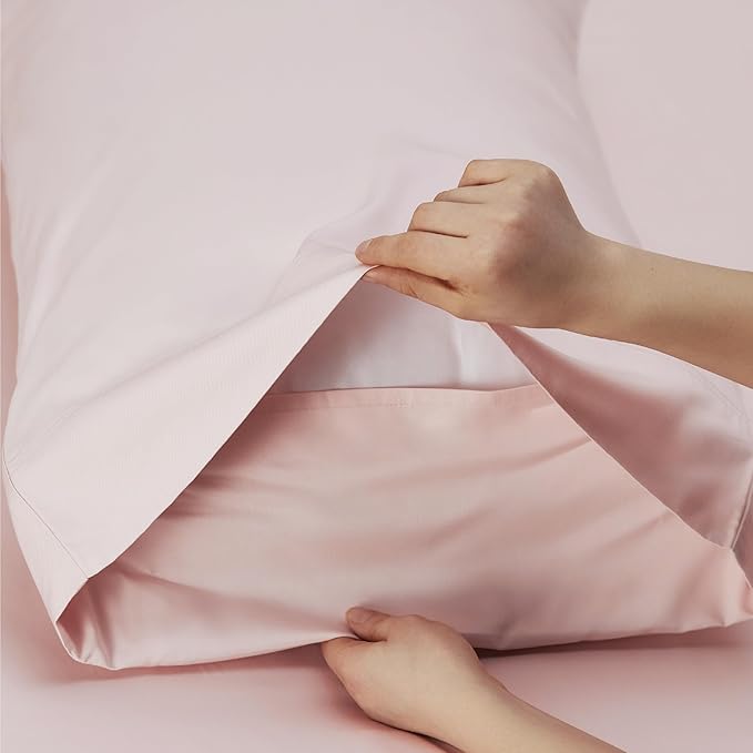 Bedsure King Size Sheets Set, Cooling Sheets for Hot Sleepers, Rayon Derived from Bamboo, PureWoven, Breathable & Soft, Deep Pocket Up to 16 Inches, Hotel Luxury Silky Bedding, Pink