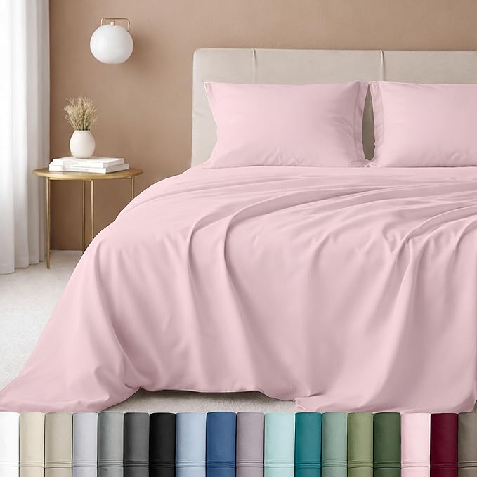 California Design Den 5-Star Hotel-Quality Twin Bed Sheets Cotton, 100% Cotton Sheet Set - 600 Thread Count Sateen with Deep Pockets (Blush Pink)
