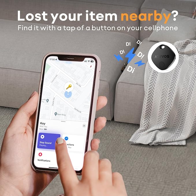 ATUVOS Air Tracker Tags-2 Pack, Bluetooth Luggage Tracker Works with Apple Find My APP (iOS Only, Not for Android), Keys Finder and Item Locator for Luggage, Backpack, Suitcases, Replaceable Battery