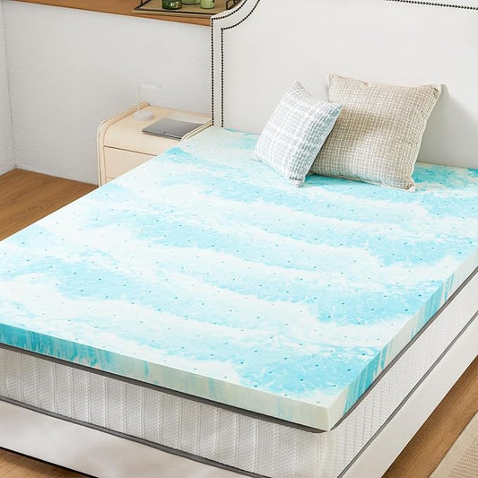 Sweetcrispy Memory Foam Mattress Topper Twin,4 Inch Thick Gel Infused Cooling Toppers Pad for Twin Size Bed, Sleeper Sofa, RV, Camper, CertiPUR US Certified, Ventilated and Breathable, Blue