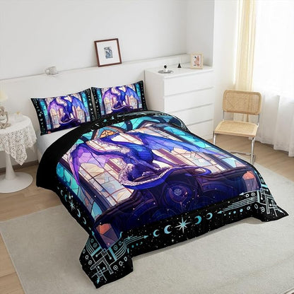 Feelyou Dragon Comforter Set Full Size Dragon Stuff Comforter for Boys Girls Teens Modern Bedding Set Dragon Decor Duvet Set Room Decor Purple Quilt Set