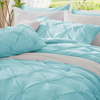 BEDELITE Macaron Blue Twin Comforter Set - 2 Peices Boho Pintuck Bedding Comforter Sets, Lightweight Soft & Warm Twin Bedding Sets with 1 Pillowcase for All Season
