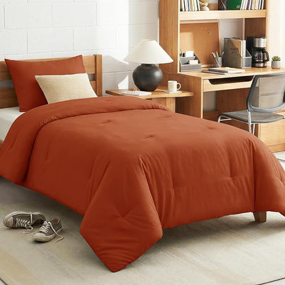 CozyLux Terracotta Comforter Set Twin/Twin XL Size, 2 Pieces Burnt Orange Twin Extra Long Solid Breathable Bedding Sets, Luxury Soft Bed Set with Down Alternative Comforter and 1 Pillowcase All Season