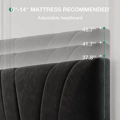 Novilla Queen Bed Frame, Queen Size Bed Frame with Wooden Slats Support, Velvet Upholstered Headboard, No Box Spring Needed, Heavy Duty Feet, Easy Assembly, Black Velvet