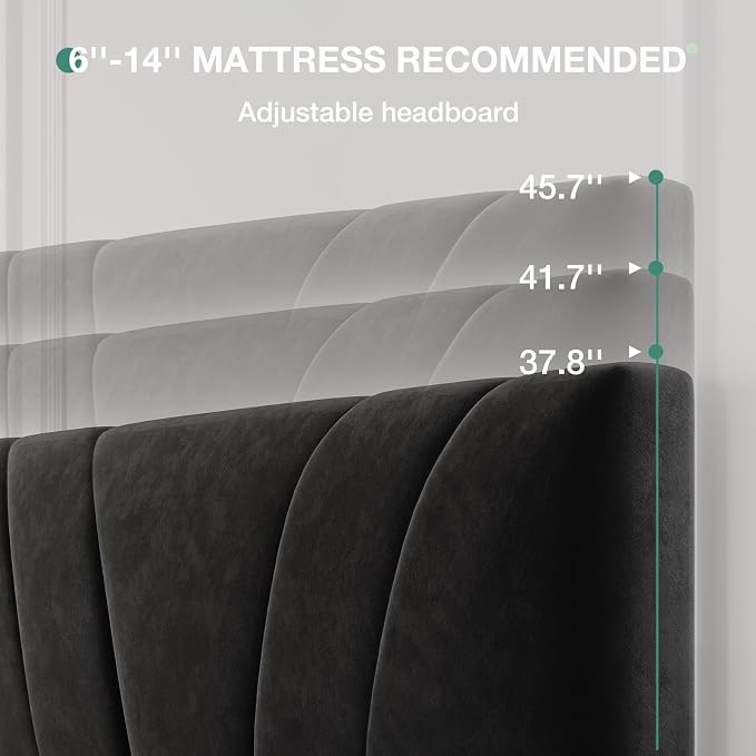 Novilla Full Size Bed Frame with Headboard, Full Bed Frame with Wooden Slats Support, Velvet Upholstered Headboard, No Box Spring Needed, Heavy Duty Feet, Easy Assembly, Black Velvet