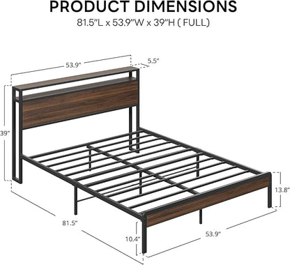 LIKIMIO Full Bed Frame with Headboard, Dark Wood Camas Full with Strong Supports, Sturdy, Noise-Free, No Box Spring Needed, Dark Walnut