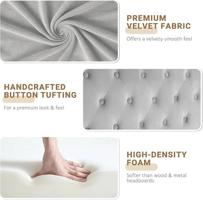 Queen Headboard Only, Velvet Classic Tufted Design, Silver Gray | 2 installation options: 1.bed frame mount 2.wall mount (for adjustable bed), Classic hand-tufted headboard king size
