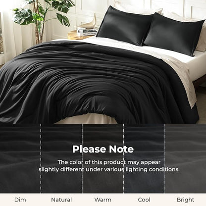 Litanika Comforters Black Oversized King Size, 3 Pieces Lightweight Solid Bedding Comforter Set, All Season Fluffy Bed Set (120x98In Comforter & 2 Pillowcases)