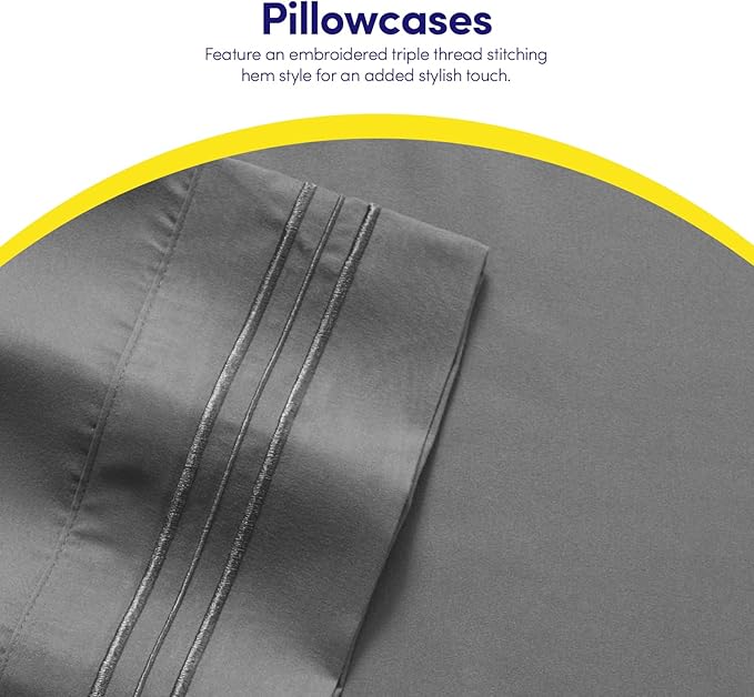 1500 Supreme Collection Full Sheet Sets Gray - Luxury Hotel Bed Sheets and Pillowcase Set for Full Mattress - Extra Soft, Elastic Corner Straps, Deep Pocket Sheets, Full Gray