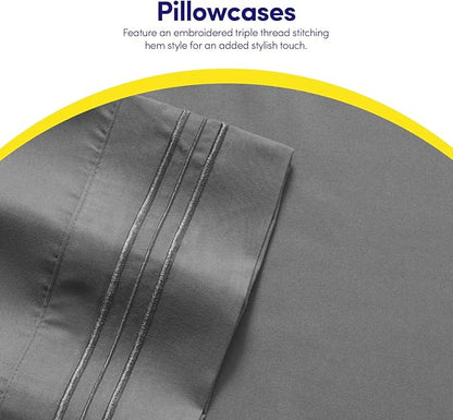 1500 Supreme Collection King Sheet Sets Gray - Luxury Hotel Bed Sheets and Pillowcase Set for Mattress - Extra Soft, Elastic Corner Straps, Deep Pocket, Gray