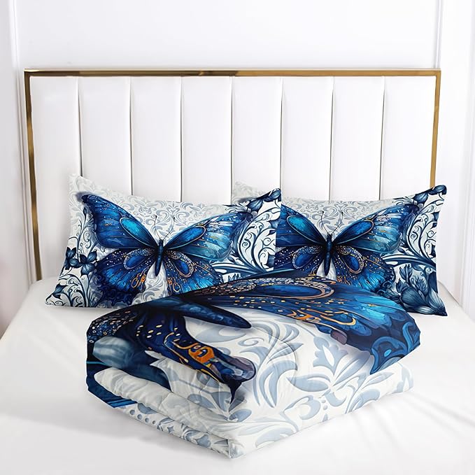 Queen Size Boho Butterfly Bedding Set for Girls - Dreamy Comforter, Decorations for Bedroom