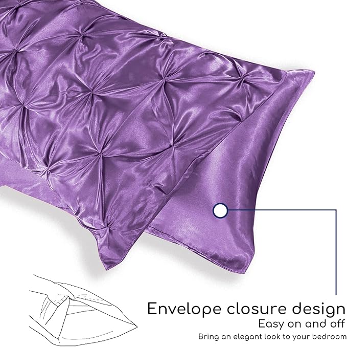 MR&HM Satin Comforter King 7 Pieces - Luxurious Pinch Pleat Bedding Set with Comforter, Flat Sheet, Fitted Sheet, Pillowcases & Shams, Super Silky Soft Bed Set for All Season (King, Lavender)