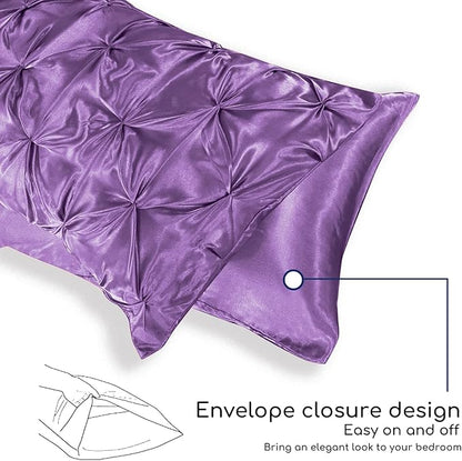 MR&HM Satin Comforter King 7 Pieces - Luxurious Pinch Pleat Bedding Set with Comforter, Flat Sheet, Fitted Sheet, Pillowcases & Shams, Super Silky Soft Bed Set for All Season (King, Lavender)