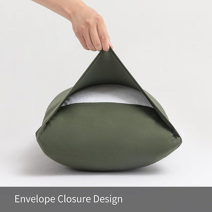 Stretch Pillow Cases King - Jersey Knit & Envelope Closure Pillowcases with Ultra Soft T-Shirt Like Polyester Blend - King Size Set of 2, Dark Olive