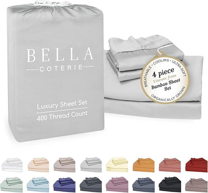 Bella Coterie Luxury Bamboo Viscose 34” Split Top King Size Sheet Set | 1 Fitted Sheet for Sleep Number & Adjustable Beds | 100% Organically Grown | Cooling & Soft | 18” Deep Pocket [Grey Mist]