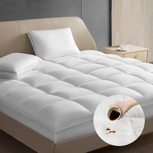 Hotel Grand Pillow Top Mattress Topper Cal King Size - Waterproof Mattress Protector Quilted Fitted Mattress Pad Cover with 8-20 Inch Deep Pocket Down Alternative Fill (72x84 inch, White)
