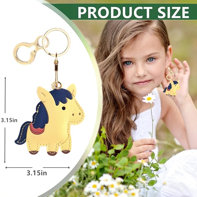 Leather Keychain Holder Case Compatible with AirTag,Cute Protective Cover with Keyring,Anti-Scratch Finder GPS Tracker Case for Wallet Keys,Bag,Pets,Backpack(Yellow Horse)