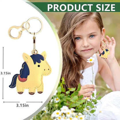 Leather Keychain Holder Case Compatible with AirTag,Cute Protective Cover with Keyring,Anti-Scratch Finder GPS Tracker Case for Wallet Keys,Bag,Pets,Backpack(Yellow Horse)