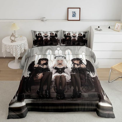 Erosebridal Japanese Anime Toddler Size Bedding Set, Anime Girl Comforter Set Kawaii Japanese Style Duvet Insert Cartoon Japan Animation Quilt for Boys Youth Teens Adult Women Bedroom Decor