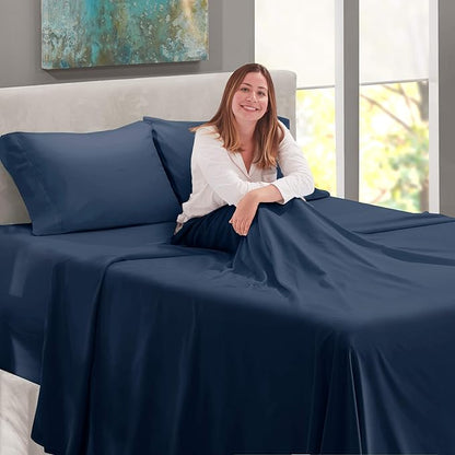 Nestl Full Size Sheet Set, 4 Piece Extra Deep Pocket (18-24 inches), Microfiber, Hotel Luxury, Soft, Breathable, Wrinkle-Free, Easy to Care, Navy Blue