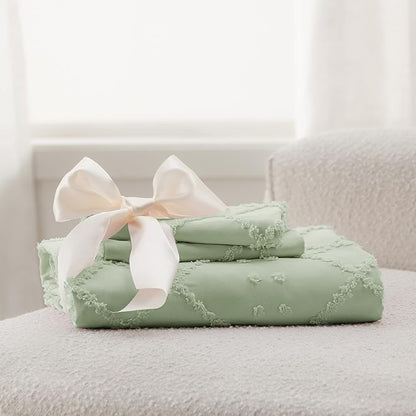 Bedsure Boho Duvet Cover Queen Size - Sage Green Breathable & Soft Boho Bedding, Machine Washable Comforter Cover for All Seasons, Includes 1 Duvet Cover 90"x90" with 2 Pillow Shams & Zipper Closure