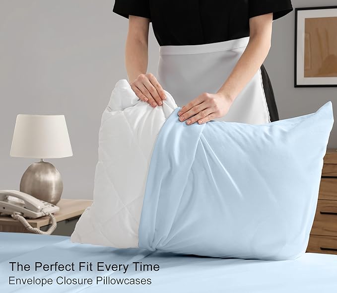 RUVANTI 100% Cotton Sheets – Split King Size Percale Bedding, Cooling & Breathable, Durable with a Crisp, Soft & Comfortable Feel, 16" Deep Pocket, 5-Piece Set, Baby Blue