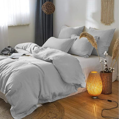 Simple&Opulence 100% French Linen Euro Shams with Embroidery (26'' x 26'') - Pack of 2 - Pre Washed Solid Color Natural Flax Soft Breathable - Grey