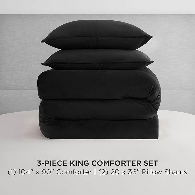 Juicy Couture Black Velour King Comforter Set - 3 Piece Luxury Bedding Ensemble