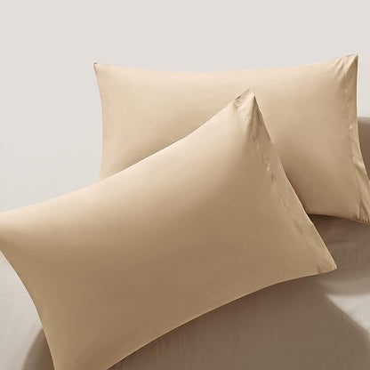 MILVOWOC 2Pcs Brushed Microfiber Queen Pillowcases - 20 x 30 Inch, Camel Pillow Case Set Non Slip Envelope Pillow Cover with Moisture Absorption and Anti-Wrinkle