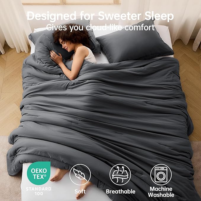 MUXHOMO King Size Comforter Set, All Season Ultra Soft Down Alternative Bedding - 3 Piece Lightweight Bed Set Includes 1 Comforter (104"x90") and 2 Pillow Shams (20"x36"), Dark Grey