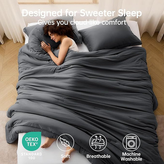 MUXHOMO King Size Comforter Set, All Season Ultra Soft Down Alternative Bedding - 3 Piece Lightweight Bed Set Includes 1 Comforter (104"x90") and 2 Pillow Shams (20"x36"), Dark Grey