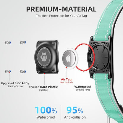Upgrade Dog Collar with AirTag Holder, IP68 Waterproof, Aqua, L | Built-in Water Resistant AirTag holder, 1000D Nylon, Reflective Stitching for Night Visibility, Soft padding for Comfort