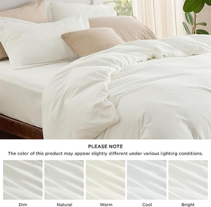 Bedsure Duvet Cover with Fitted Sheet King - Deep Pocket, Hotel Luxury Soft Double Brushed Bedding Set with Zipper Closure, 1 Duvet Cover, 1 Fitted Sheet, 2 Pillow Shams, NO Comforter, Cream White