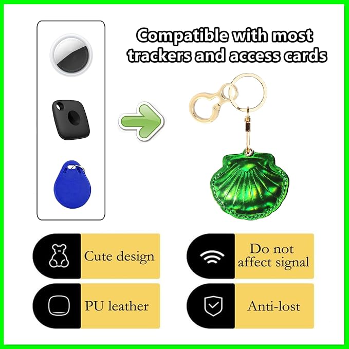 Leather Keychain Holder Case Compatible with AirTag,Cute Protective Bright Cover with Keyring,Anti-Scratch Finder GPS Tracker Case for Wallet Keys,bag,pets,Backpack(Green)