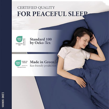 Ashton Sheets 100% Egyptian Cotton Queen Pillow Cases Set of 2 - Luxury 1200 Thread Count Pillow Cases Queen Size (Navy Blue), Soft, Cooling Hotel Collection Pillowcases, Fits Queen Standard Pillow