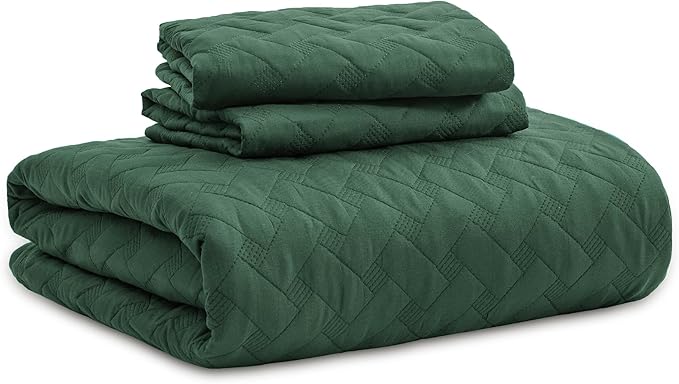 Bedsure Quilts King Size - Lightweight Bedspreads King Size with Basket Weave Pattern, Soft Quilt Bedding Set, Dark Green Comforter Set Coverlet for All Seasons with 2 Pillow Shams (106" x 96") | Skin-Friendly Soft, All-Season Comfort, Breathable, Ligh...