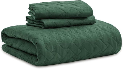 Bedsure Quilts Twin Size - Lightweight Bedspreads Twin Size with Basket Weave Pattern, Soft Quilt Bedding Set, Dark Green Comforter Set Coverlet for All Seasons with 1 Pillow Sham (68" x 86") | Skin-Friendly Soft, All-Season Comfort, Breathable, Lightw...