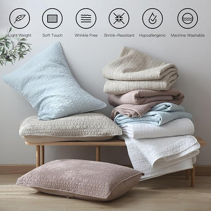 HORIMOTE HOME Quilt Set Queen Size Brich Beige, Classic Geometric Spots Stitched Pattern, Pre-Washed Microfiber Chic Rustic Look, Ultra Soft Lightweight Quilted Bedspread for All Season, 3 Pieces