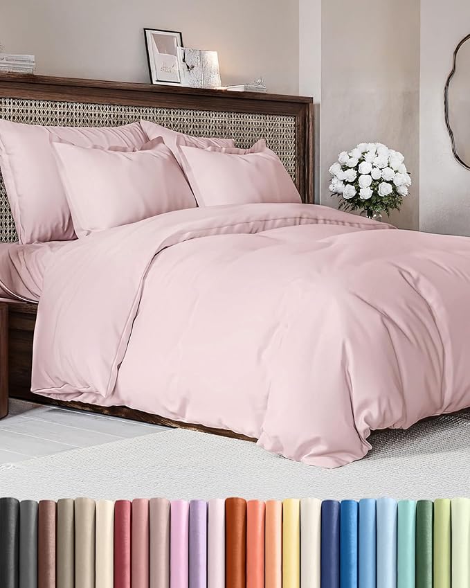 Duvet Cover Full Size Set - Extra Soft Full Duvet Cover 80" x 90" with 2 Pillow Shams - Hotel Luxury, Easy Care & Fade Free with Zipper Closures & Ties - All Season, Comfy & Breathable (Lavender Pink)