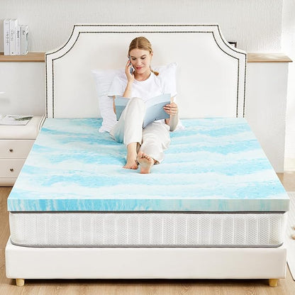 Sweetcrispy Memory Foam Mattress Topper Twin,4 Inch Thick Gel Infused Cooling Toppers Pad for Twin Size Bed, Sleeper Sofa, RV, Camper, CertiPUR US Certified, Ventilated and Breathable, Blue