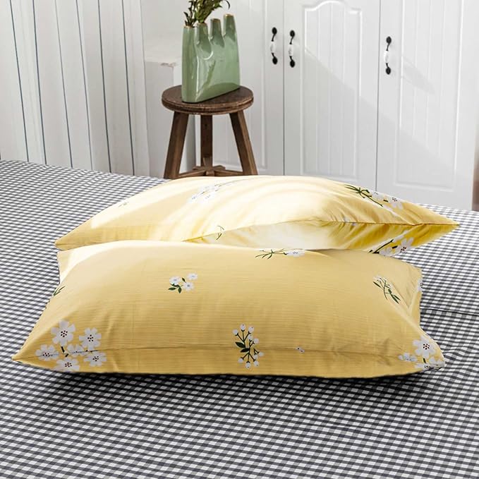 HighBuy Girls Floral Comforter Set Twin XL Yellow 3 Piece Garden Flowers Bedding Sets Vintage Aesthetic Coquette College Dorm Comforter with 2 Pillowcases,Boho Chic Fluffy Comforter Set