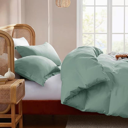 Nestl Sage Green Duvet Cover King Size - Soft Double Brushed King Duvet Cover Set, 3 Piece, with Button Closure, 1 Duvet Cover 104x90 inches and 2 Pillow Shams