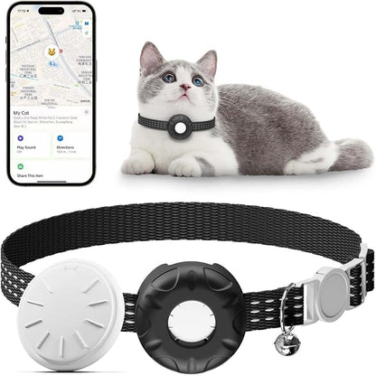 Cat GPS Tracker, Waterproof Pet Tracker for Cats, Cat GPS Tracker Collar with Safety Elastic Buckle, Works with Any Collar,Compatible with Apple Find My App (Only iOS), No Monthly Fee, Black