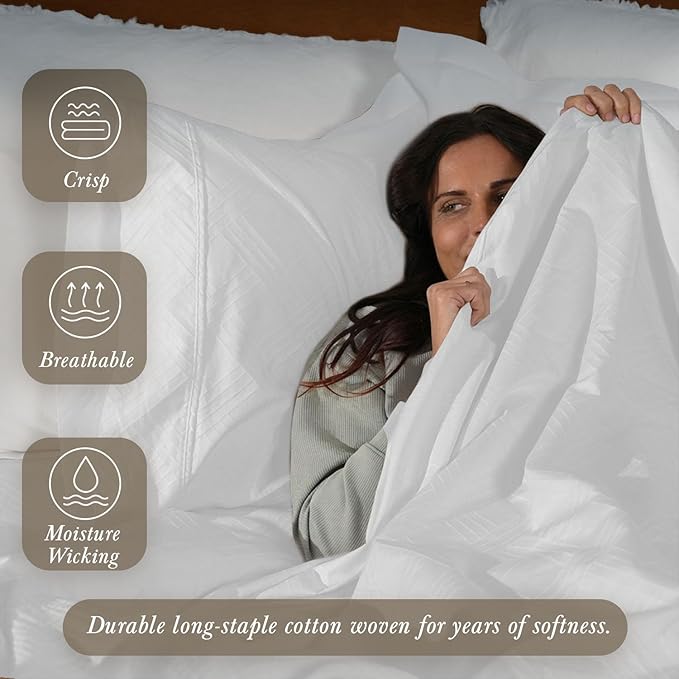 Threadmill Luxury 100% Cotton Full Bed-Sheets - 800 Thread Count Jacquard Celine Hotel White, Better Than Egyptian Cotton,4 Pc Striped Bed Set, Damask Sheets with 16" Deep Pocket