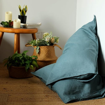 XZ XIFA Blue Linen Duvet Cover Queen, 100% Washed French Flax Linen Bedding with Zipper Closure, Cooling for Hot Sleepers, Textured Bed Sets - 1 Duvet Cover and 2 Pillowcases