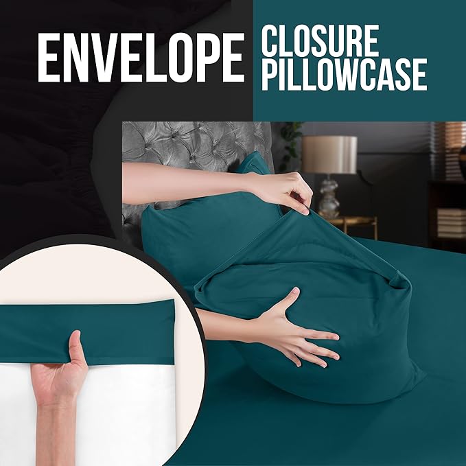 Utopia Bedding King Pillow Cases - 4 Pack - Envelope Closure - Soft Brushed Microfiber Fabric - Shrinkage and Fade Resistant Pillow Covers King Size 20 X 40 Inches (King, Teal)